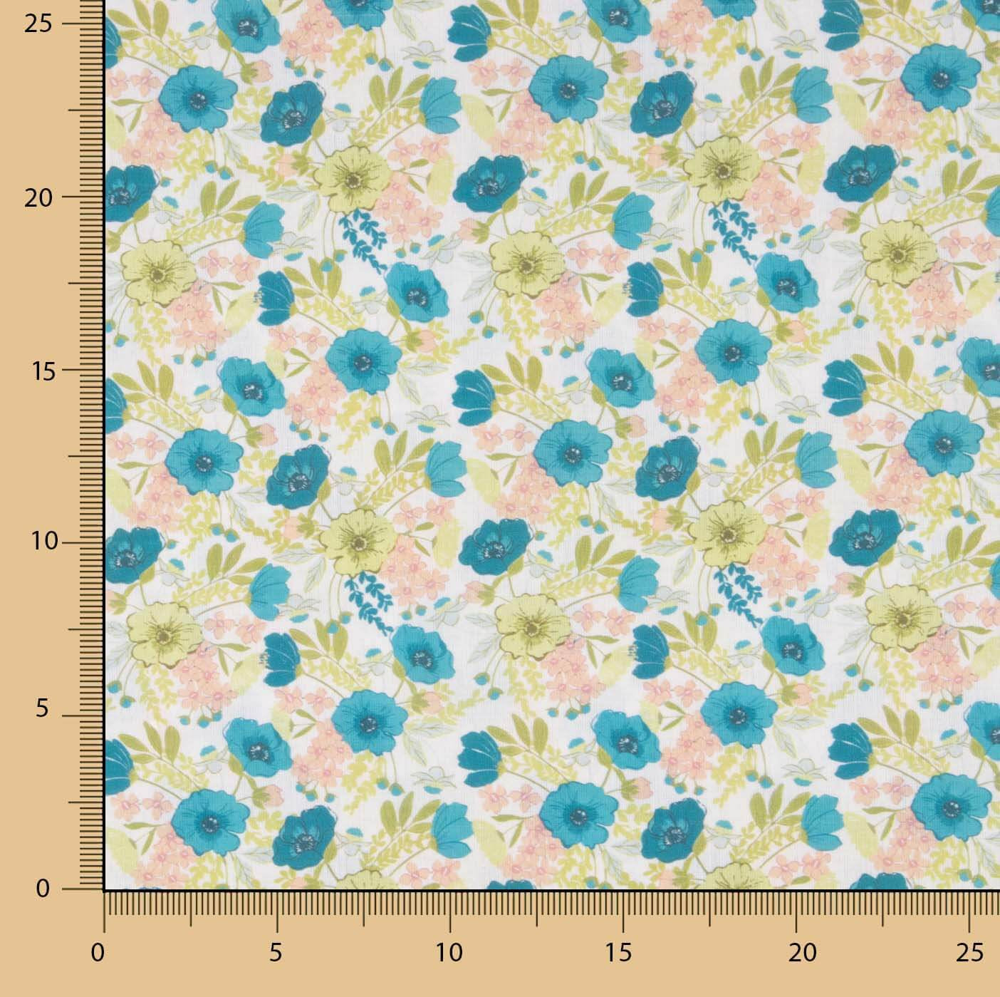 Percal Estampado Floral Turquesa - Ribes y Casals