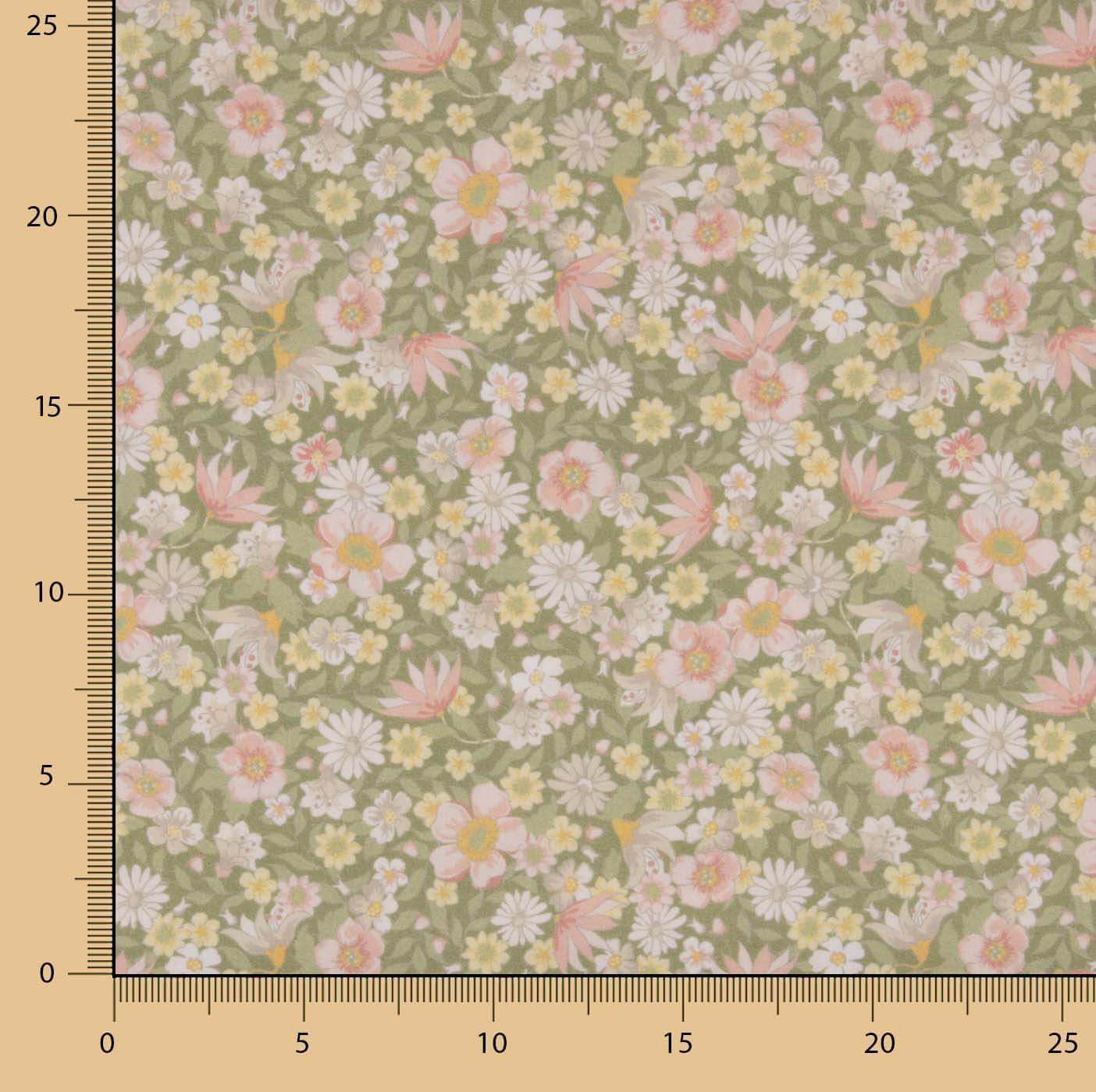 Percal estampado floral verde - Ribes y Casals