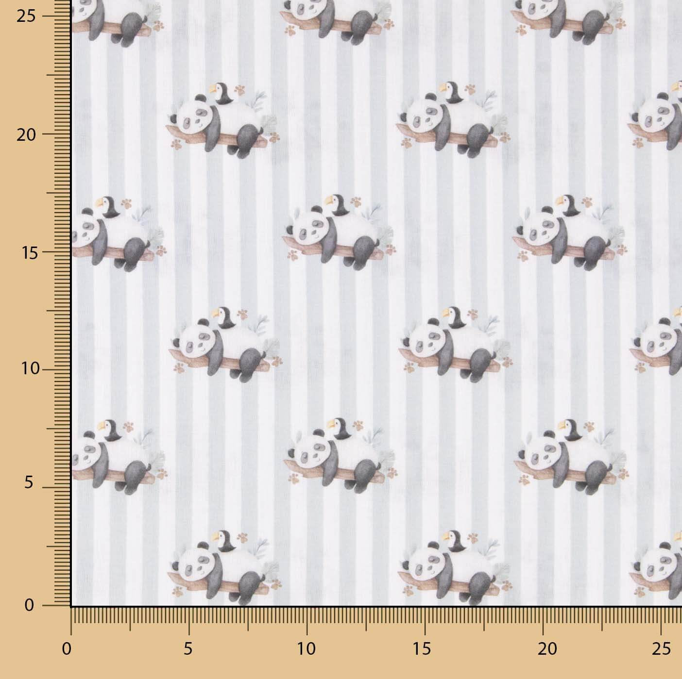 Percal estampado com pandas e riscas cinzentas - Ribes y Casals