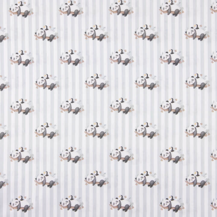 Percal estampado com pandas e riscas cinzentas - Ribes y Casals