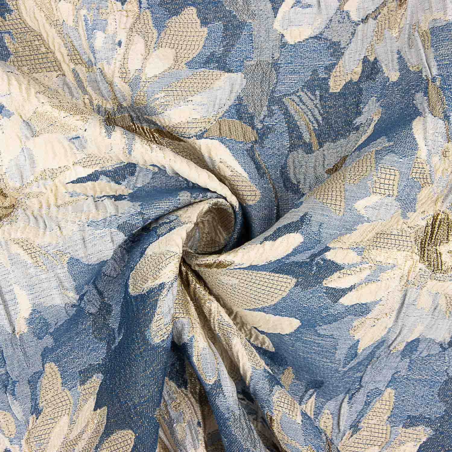 Brocado Floral Margaridas Azuis e Douradas - Ribes y Casals