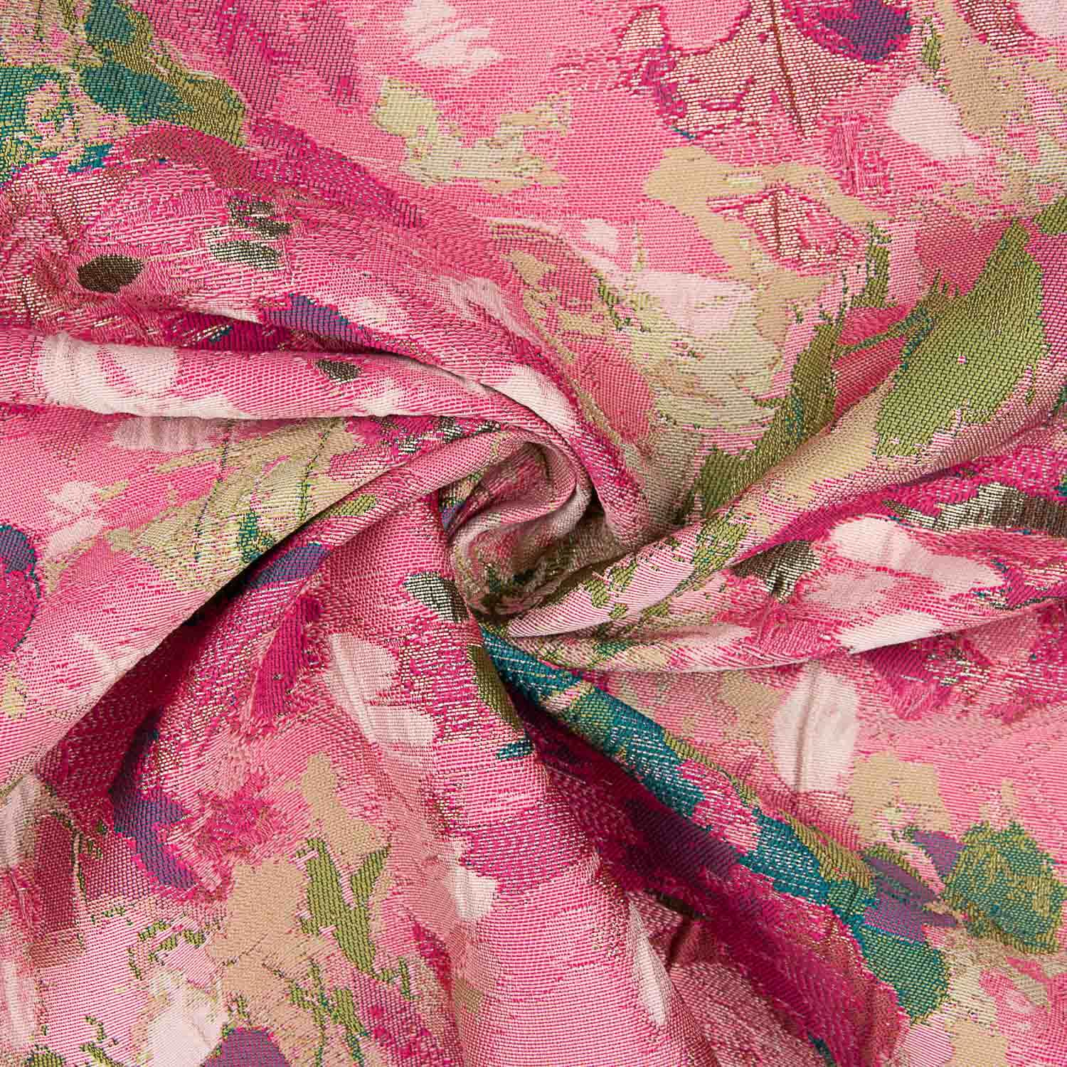Brocado floral com rosas fúcsia e verde - Ribes y Casals