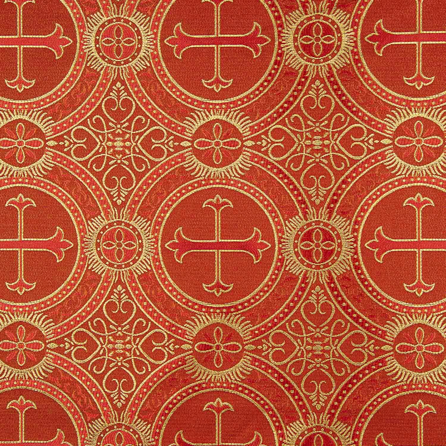 Brocado Litúrgico Cruz Medalhão Vermelho e Dourado - Ribes y Casals