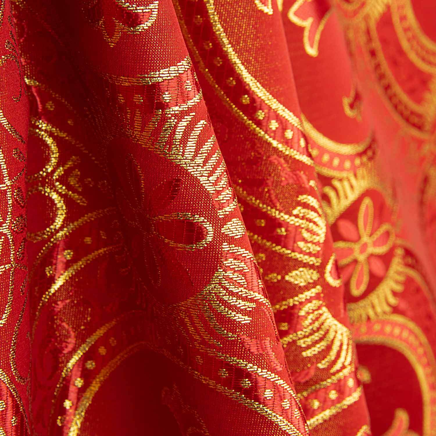 Brocado Litúrgico Cruz Medalhão Vermelho e Dourado - Ribes y Casals