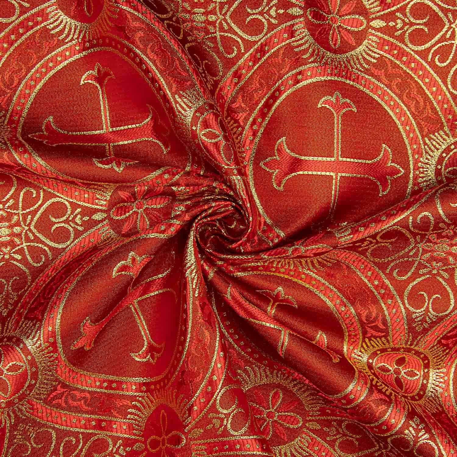 Brocado Litúrgico Cruz Medalhão Vermelho e Dourado - Ribes y Casals