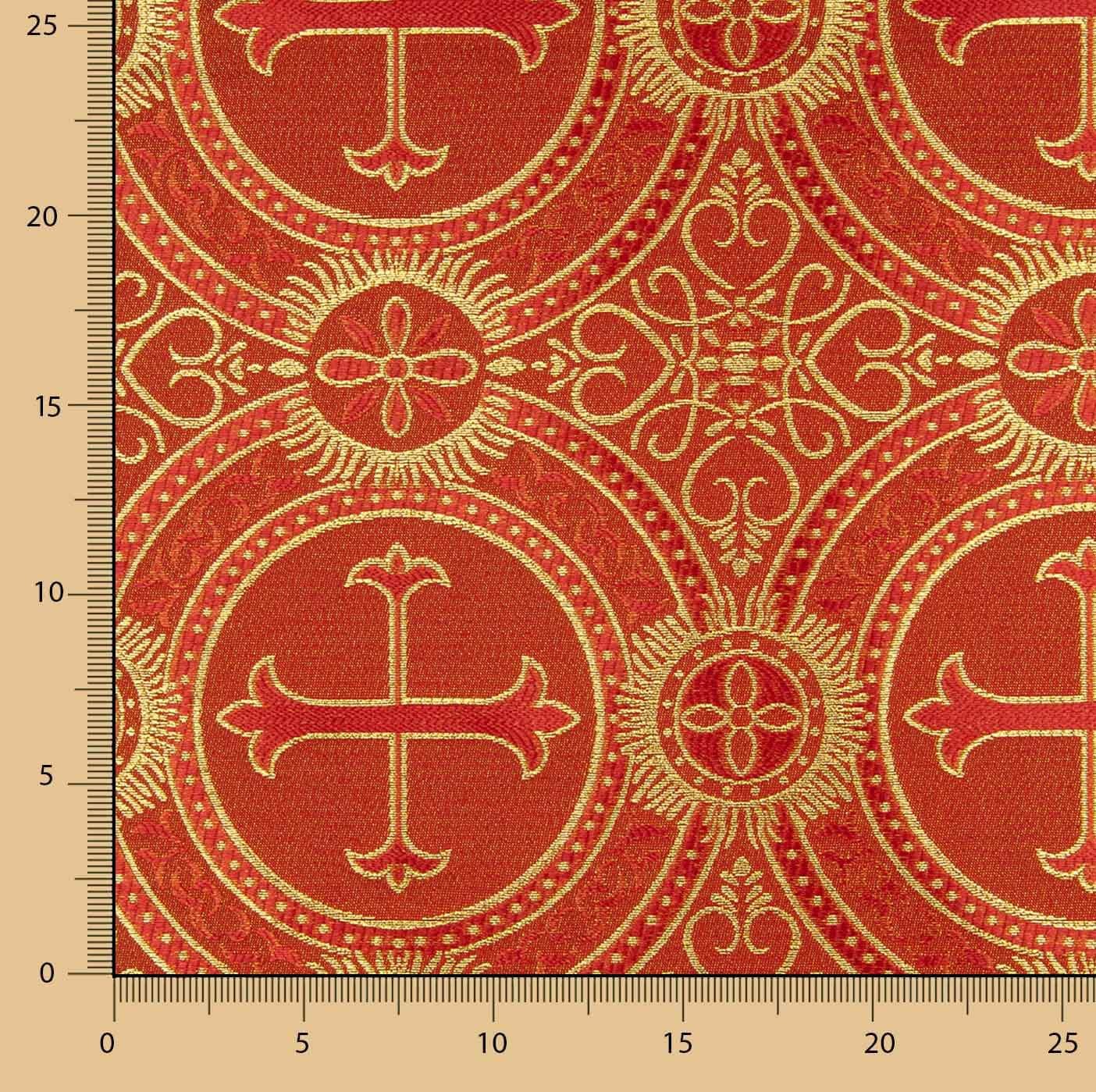 Brocado Litúrgico Cruz Medalhão Vermelho e Dourado - Ribes y Casals