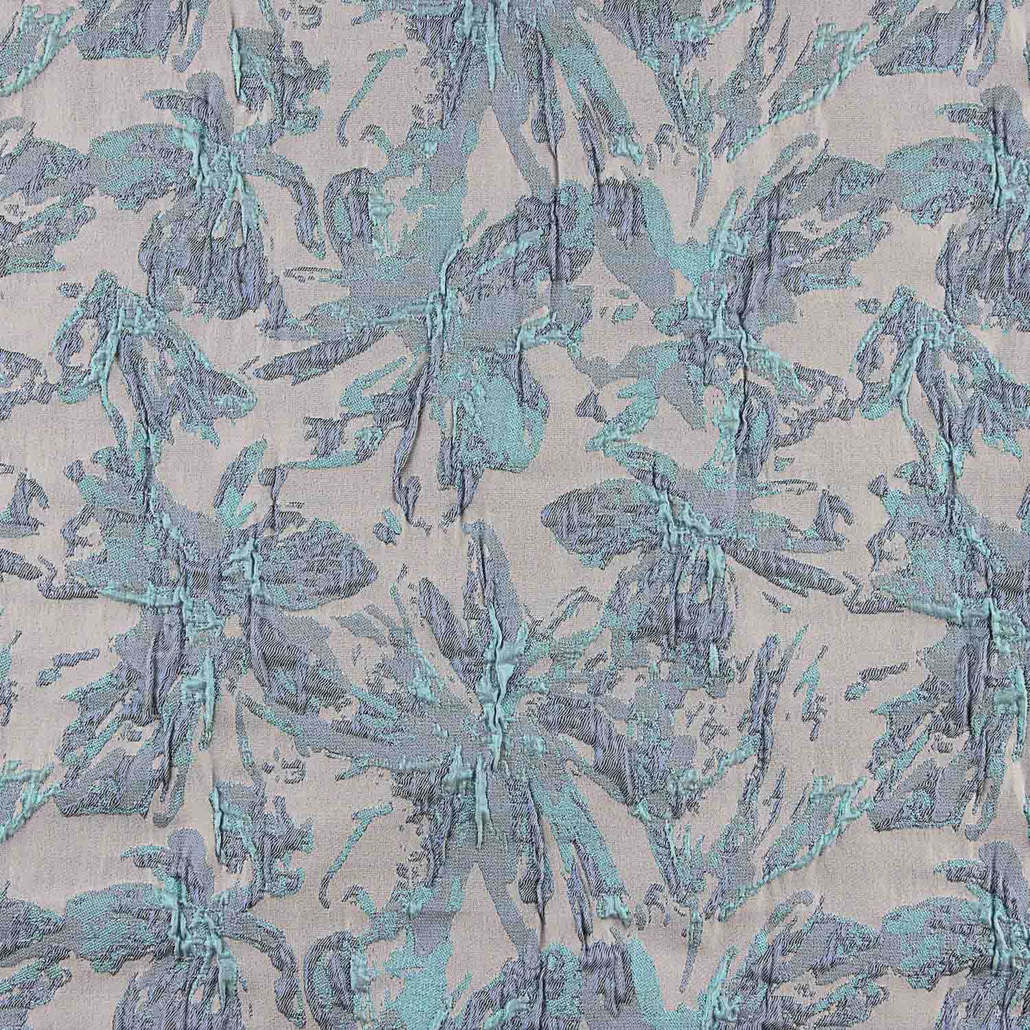 Tecido Brocado Folhas Malva Aguamarina - Ribes y Casals