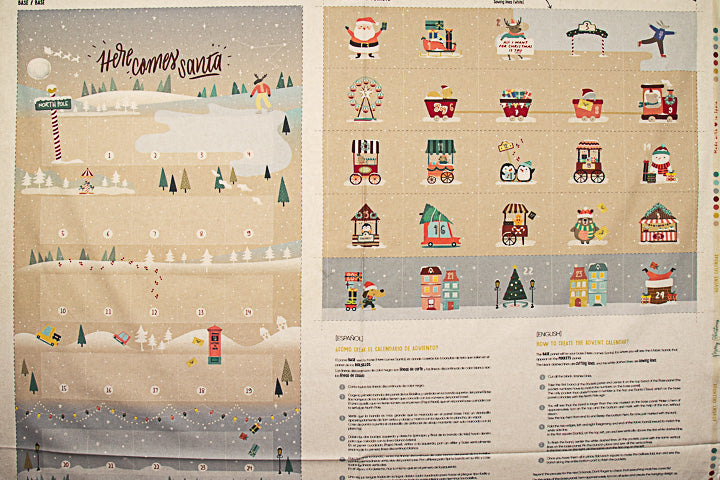 Painel de tecido de algodão «Calendário do Advento Infantil: A Aventura do Pai Natal» – DIY - Ribes y Casals