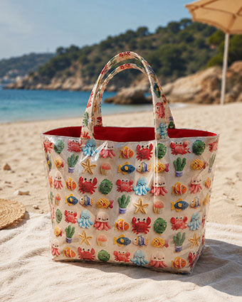 Cretona de Algodão Fundo Marinho Kawaii - Ribes y Casals