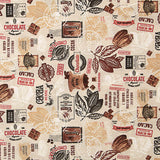 Loneta estampada com motivos vintage de chocolate e cacau - Ribes y Casals