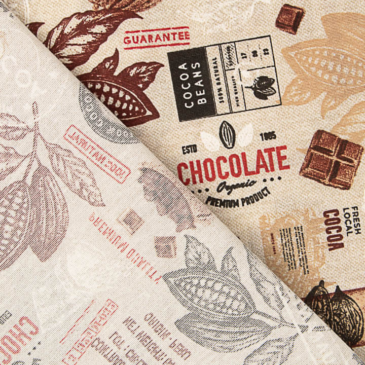 Loneta estampada com motivos vintage de chocolate e cacau - Ribes y Casals