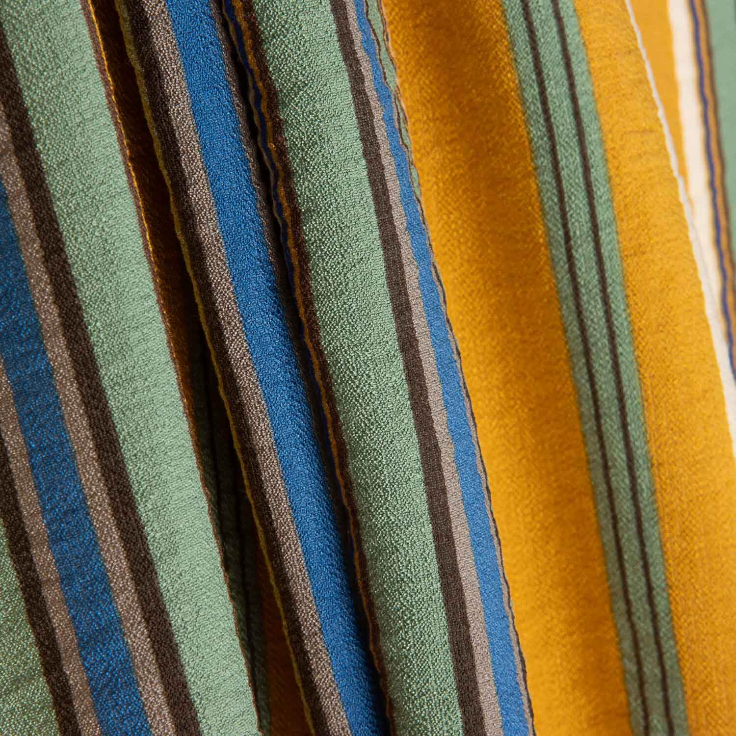 Viscose Crepe às Riscas Mostarda e Azul - Ribes y Casals
