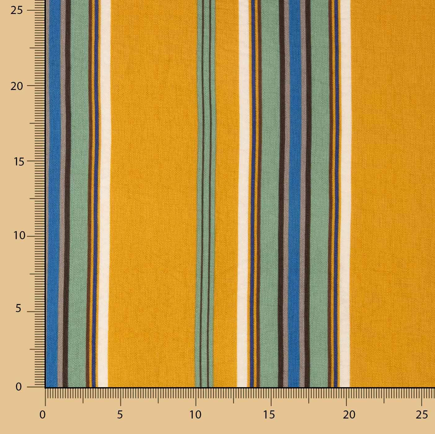 Viscose Crepe às Riscas Mostarda e Azul - Ribes y Casals