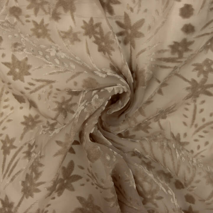 Devoré floral em tons de bege sobre chiffon - Ribes y Casals