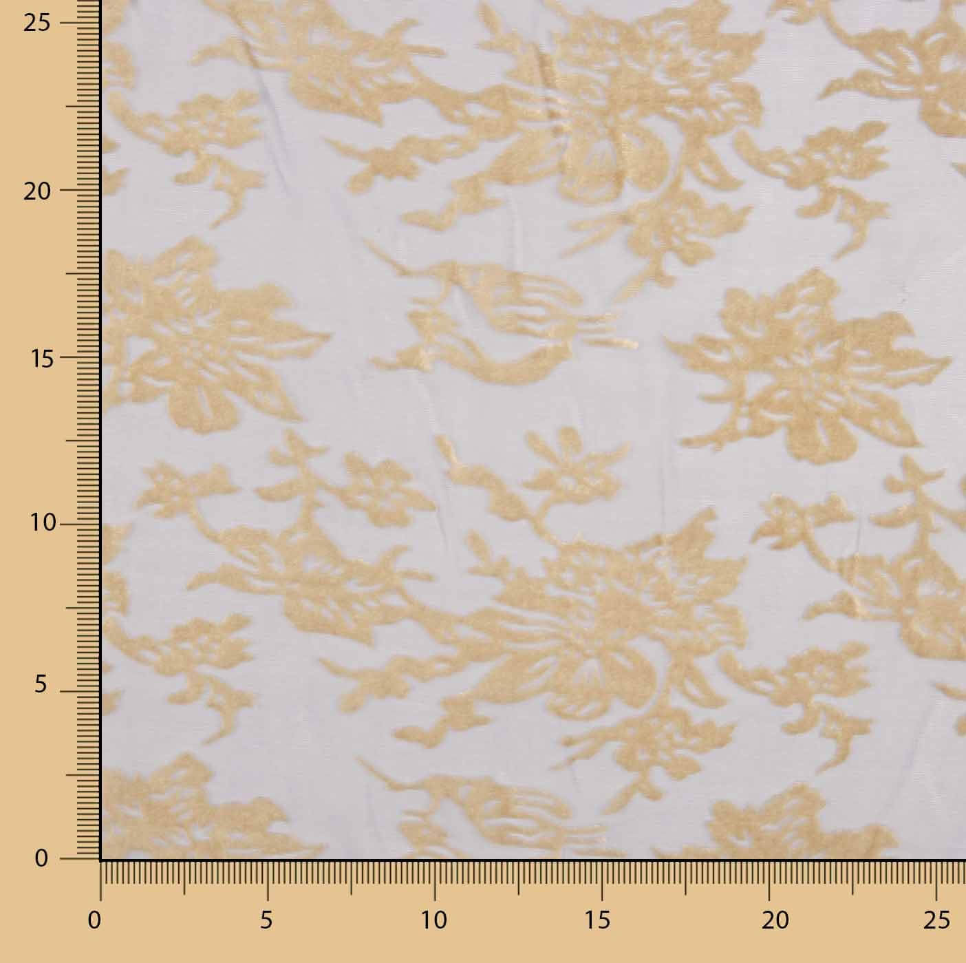 Devoré floral bege sobre chiffon cinzento - Ribes y Casals