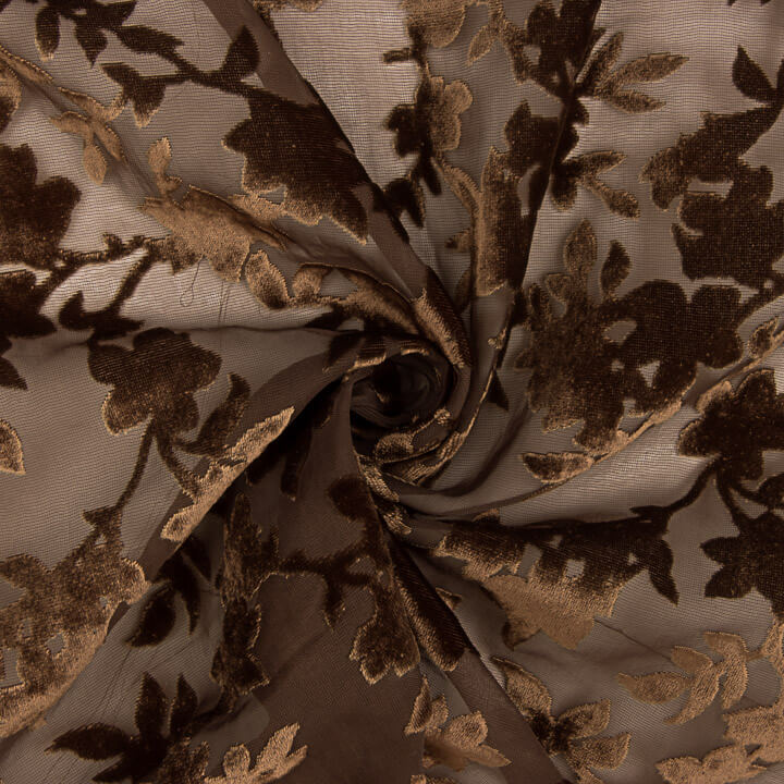 Devoré floral em tons de castanho sobre chiffon - Ribes y Casals