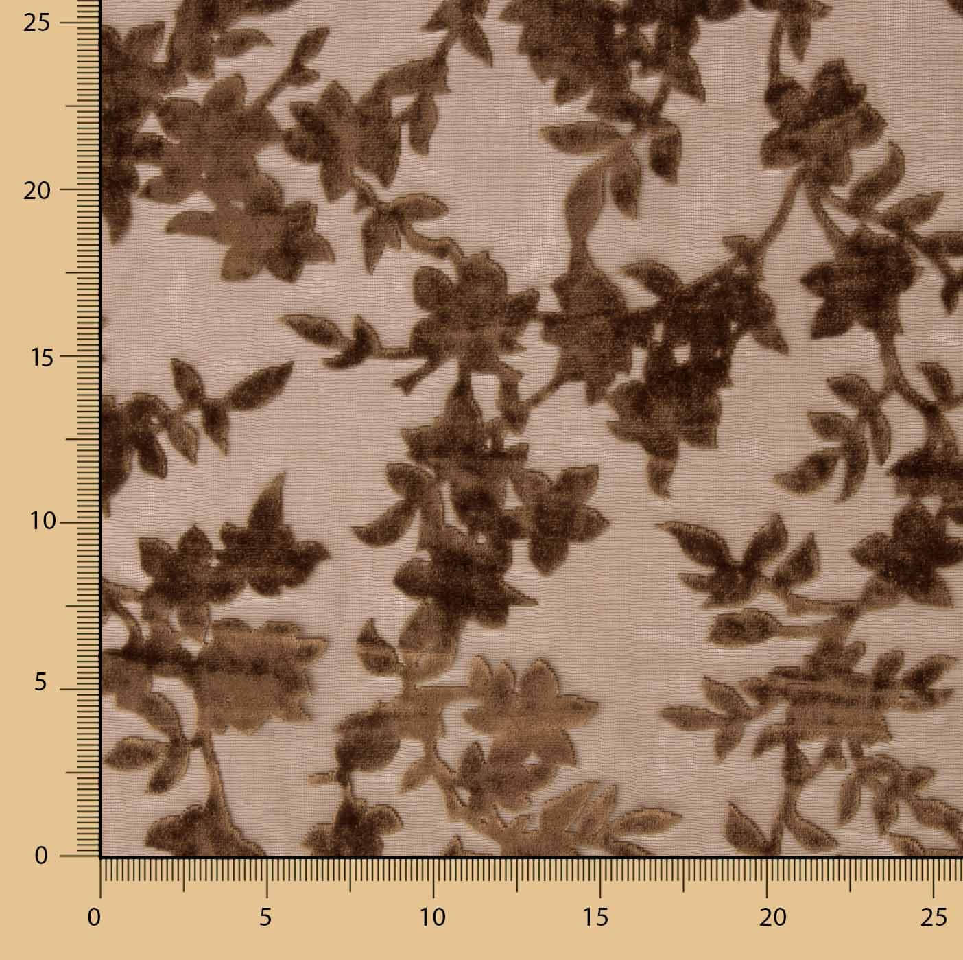Devoré floral em tons de castanho sobre chiffon - Ribes y Casals