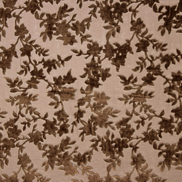 Devoré floral em tons de castanho sobre chiffon - Ribes y Casals