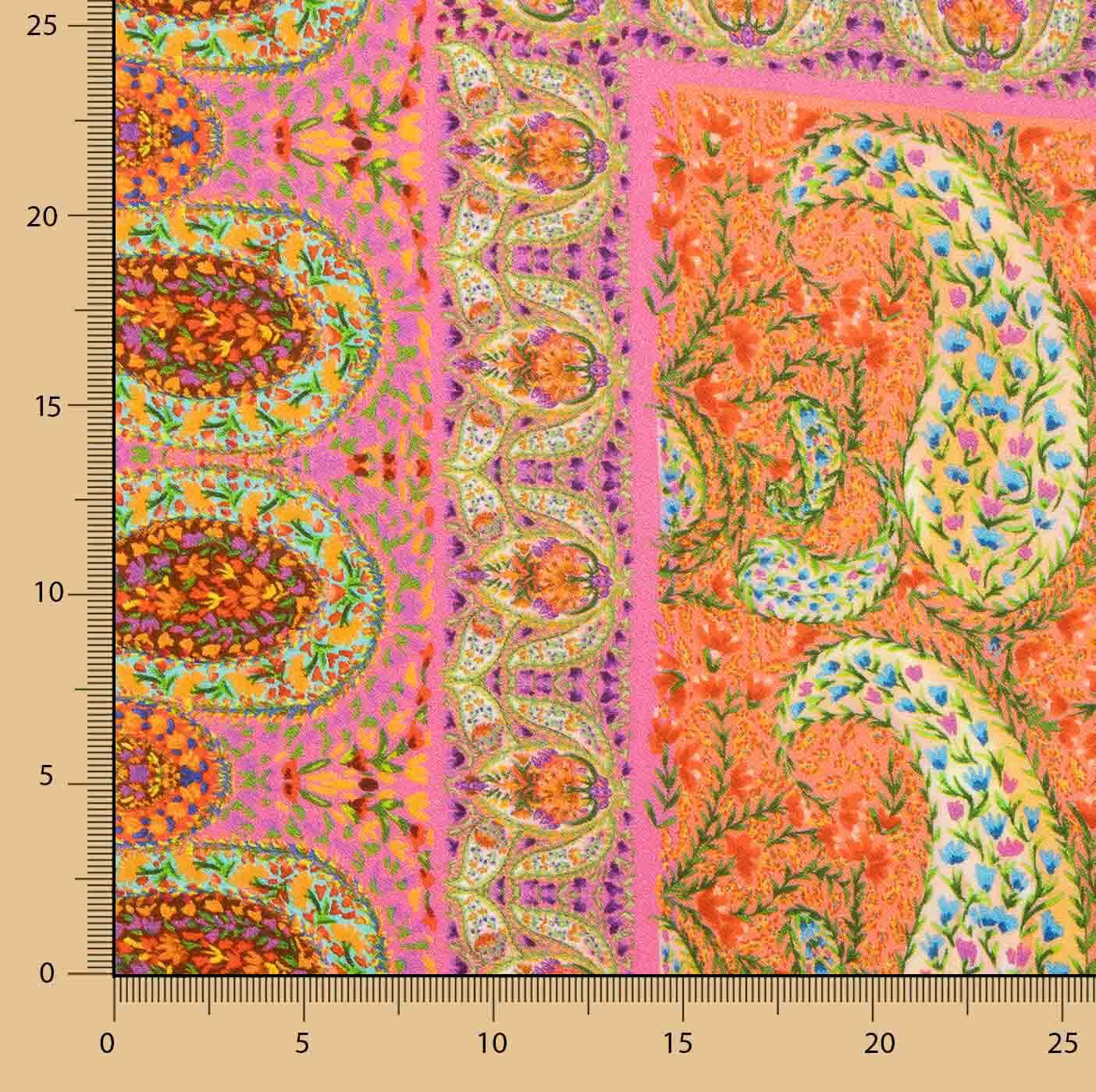 Retalho de crepe de viscose estampado com padrão paisley boho fúcsia - Várias medidas x largura de 140 cm - Ribes y Casals