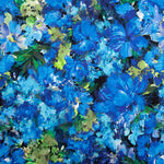 Viscose acetinada estampada com flores azul oceano - Ribes y Casals