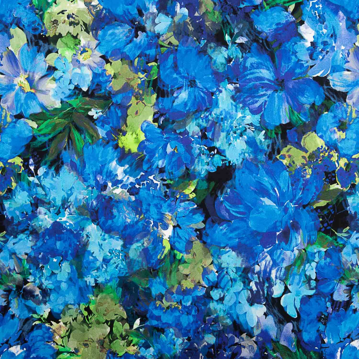 Viscose acetinada estampada com flores azul oceano - Ribes y Casals