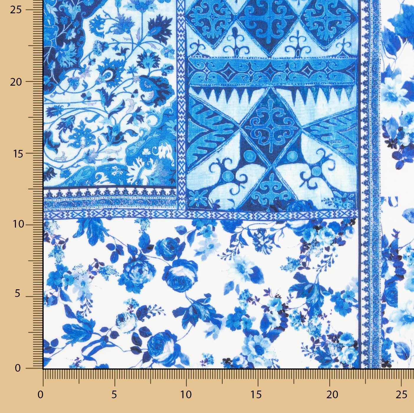 Viscose estampada em patchwork azul - Ribes y Casals