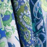 Viscose rústica estampada com padrão de caxemira azul e verde - Ribes y Casals