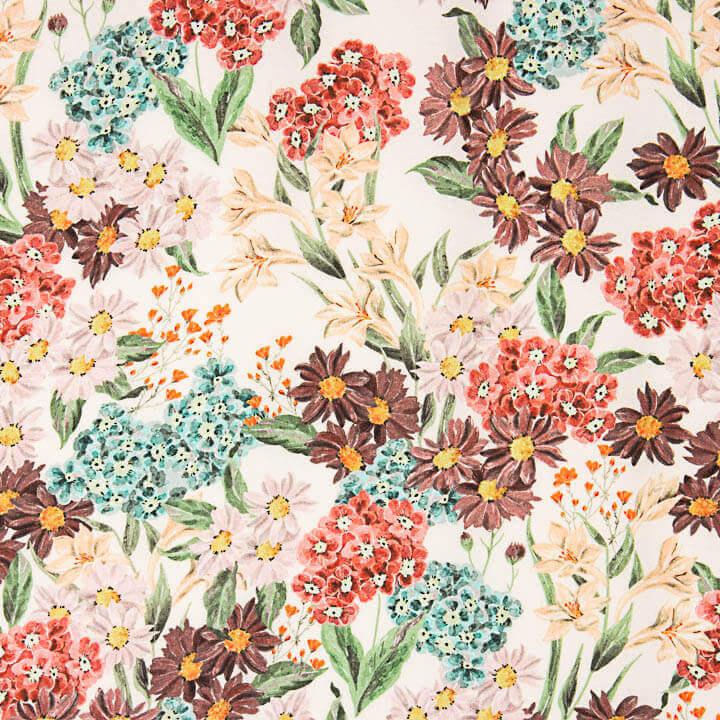 Viscose crepe estampada com flores em aquarela - Ribes y Casals