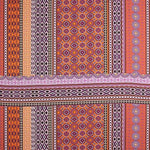 Viscose estampada com motivos étnicos, riscas em laranja e roxo - Ribes y Casals