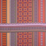 Viscose estampada com motivos étnicos, riscas em laranja e roxo - Ribes y Casals