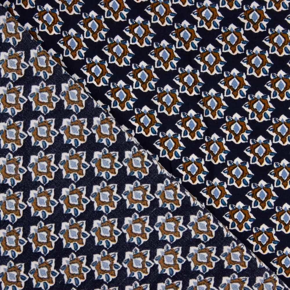 Viscose estampada com pequenas flores em azul-marinho - Ribes y Casals