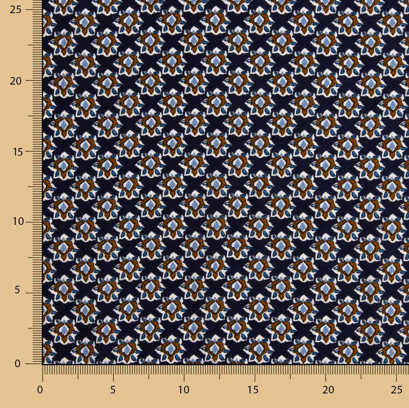 Viscose estampada com pequenas flores em azul-marinho - Ribes y Casals