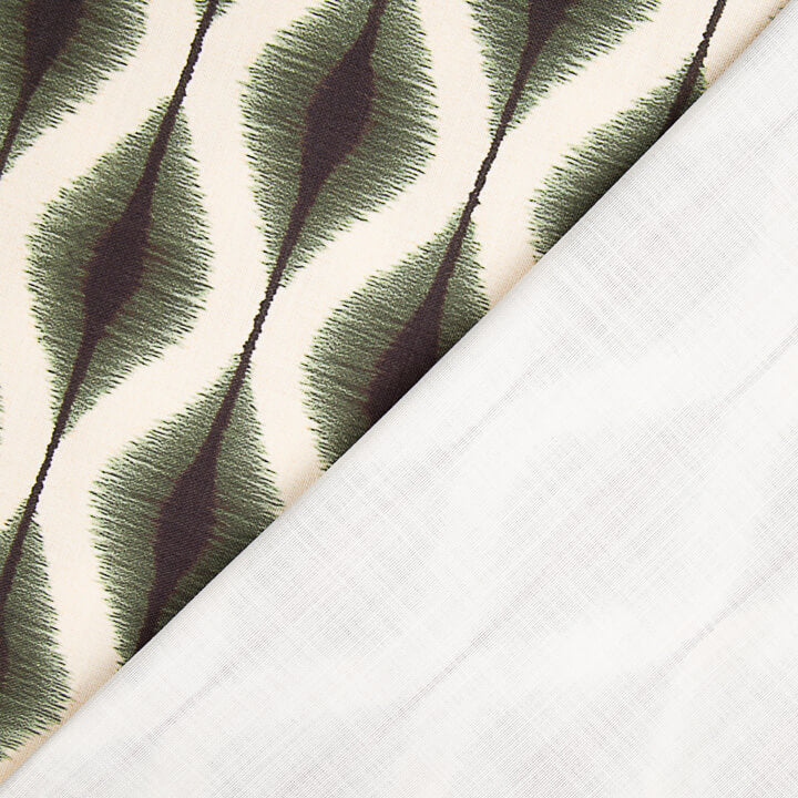 Loneta com efeito de tecido de linho, padrão Ikat étnico, verde - Ribes y Casals