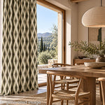 Loneta com efeito de tecido de linho, padrão Ikat étnico, verde - Ribes y Casals