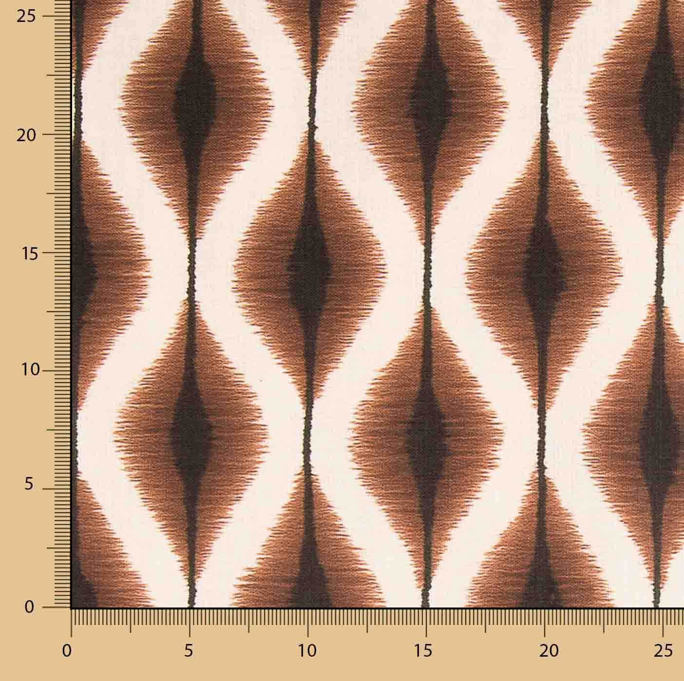Loneta com efeito de tecido de linho, padrão Ikat étnico, terracota - Ribes y Casals