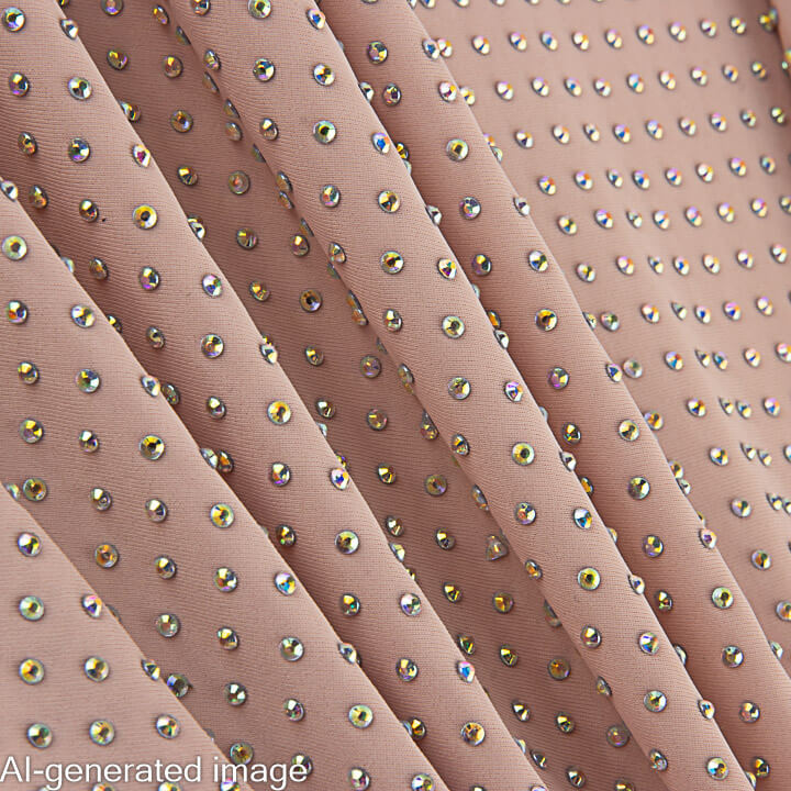Tecido elástico com strass prateado iridescente rosa maquilhagem - Ribes y Casals