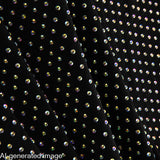 Tecido elástico com strass prateado iridescente preto - Ribes y Casals