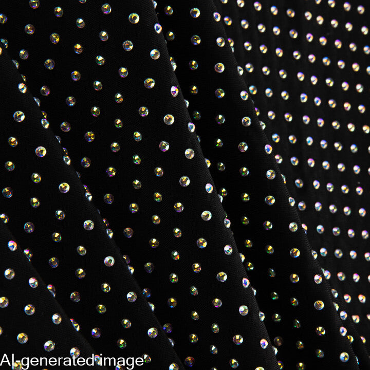 Tecido elástico com strass prateado iridescente preto - Ribes y Casals
