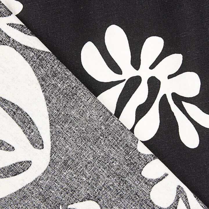 Linho e Algodão com Estampado de Folhas a Preto e Branco - Ribes y Casals
