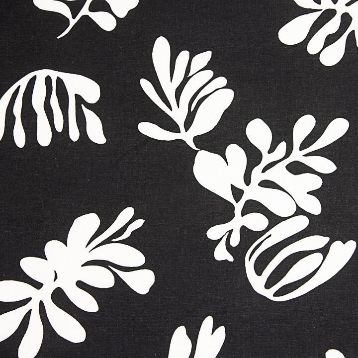 Linho e Algodão com Estampado de Folhas a Preto e Branco - Ribes y Casals