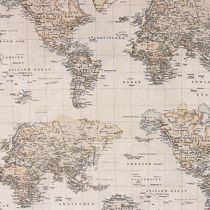 Lona estampada com mapa-múndi vintage - Ribes y Casals