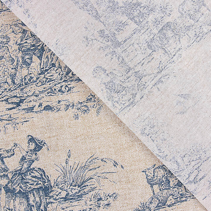 Lona estampada com cenas campestres, azul - Ribes y Casals
