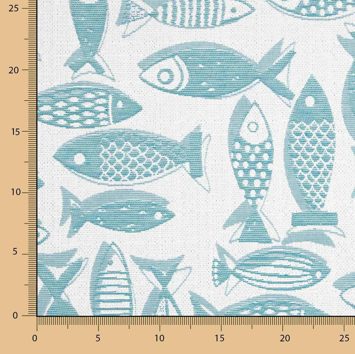 Lona Jacquard Peixes Azul Turquesa - Ribes y Casals