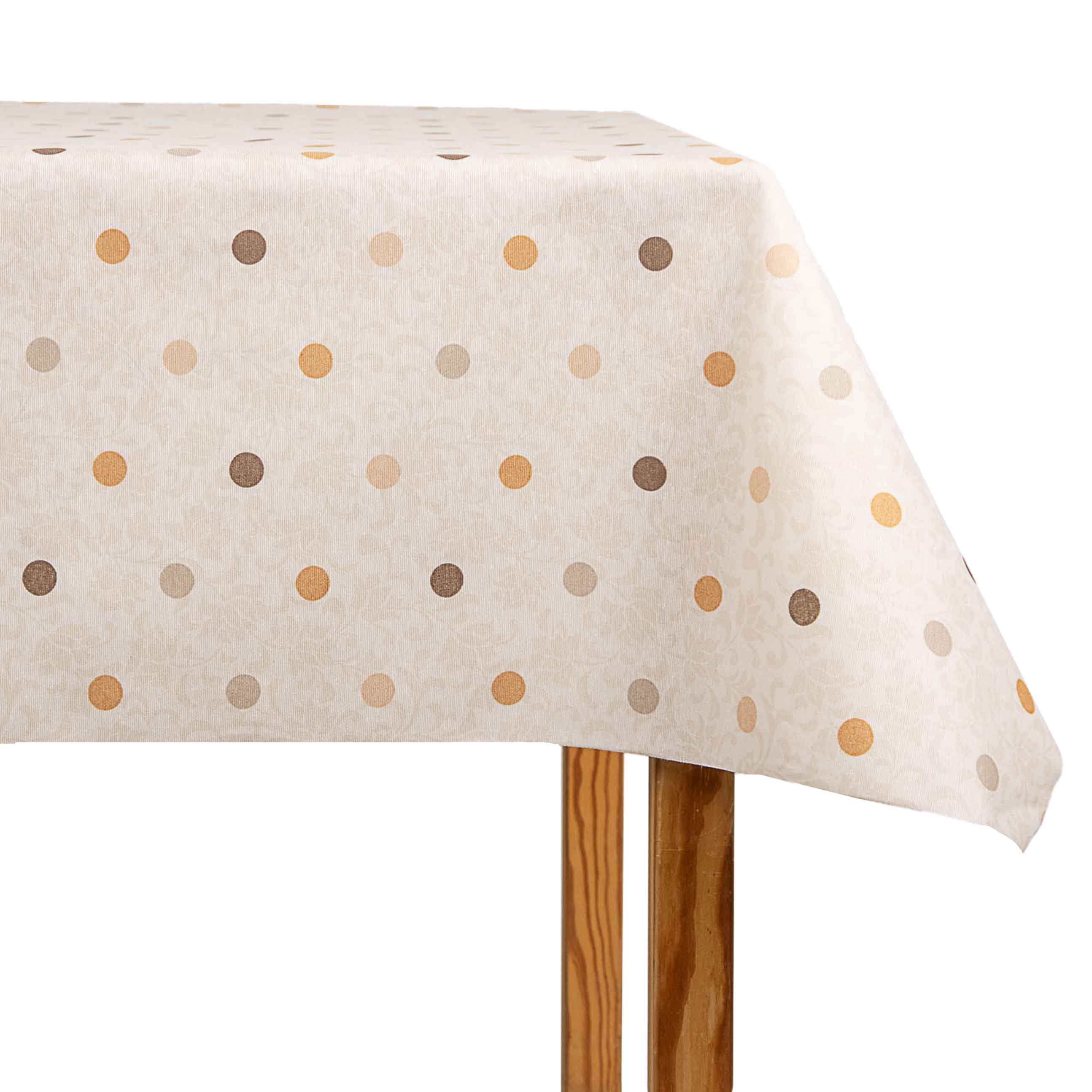 Toalha de mesa resina com bolinhas bege e mostarda - Ribes y Casals