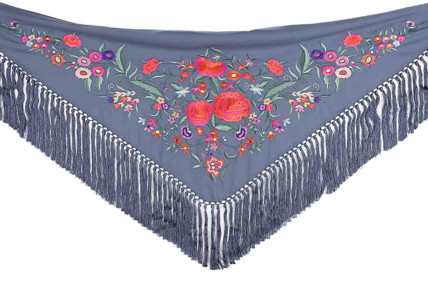 Xaile de flamenca azul denim bordado - Ribes y Casals