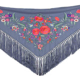 Xaile de flamenca azul denim bordado - Ribes y Casals