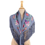 Xaile de flamenca azul denim bordado - Ribes y Casals