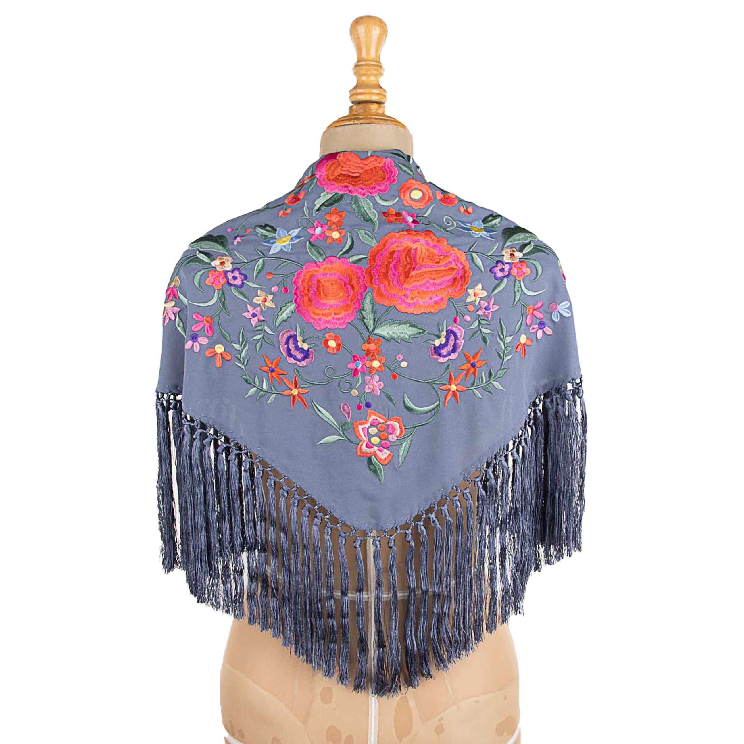 Xaile de flamenca azul denim bordado - Ribes y Casals