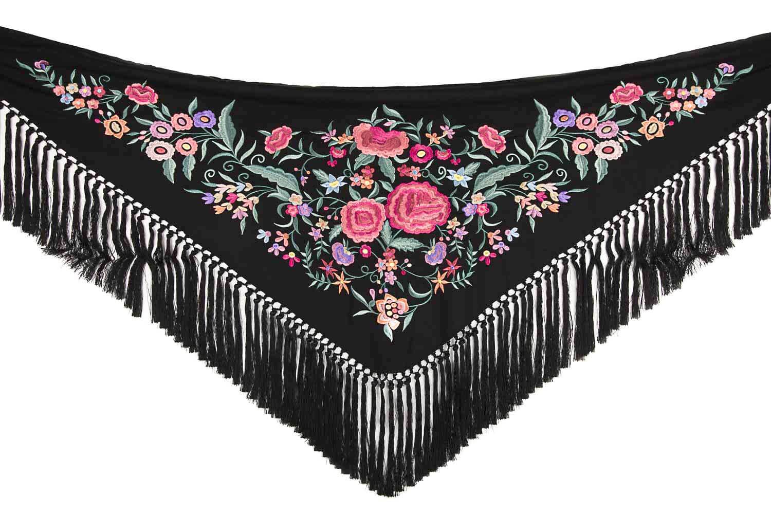 Xaile de flamenca preto bordado - Ribes y Casals