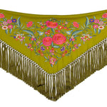 Xaile de flamenca verde azeite bordado - Ribes y Casals